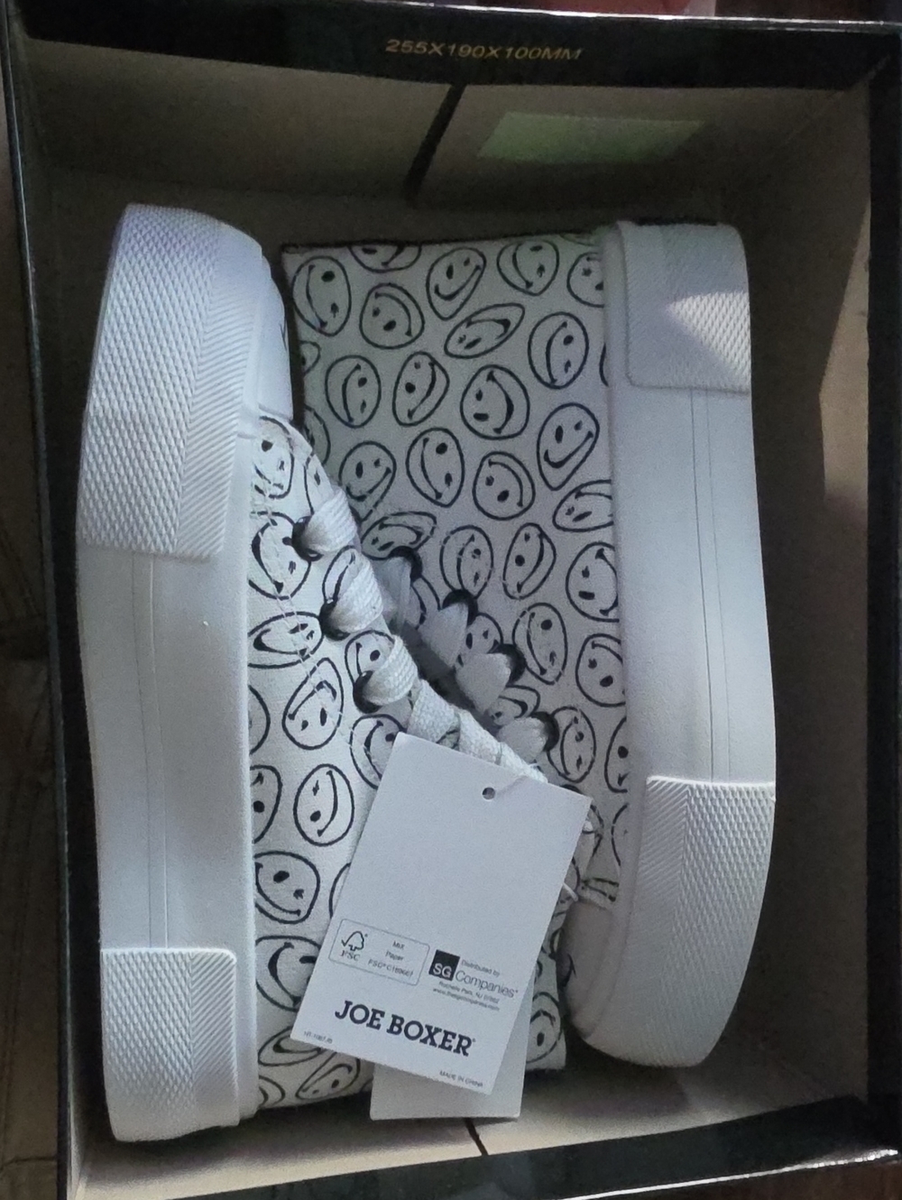 Joe Boxer White and Black Smiley Face High-Top Sneakers